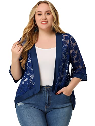 Image of Agnes Orinda Plus Size Cardigans for Women 3 /4 Sleeve Open Front Lightweight Sheer Shrug Lace Bolero Cover Up
