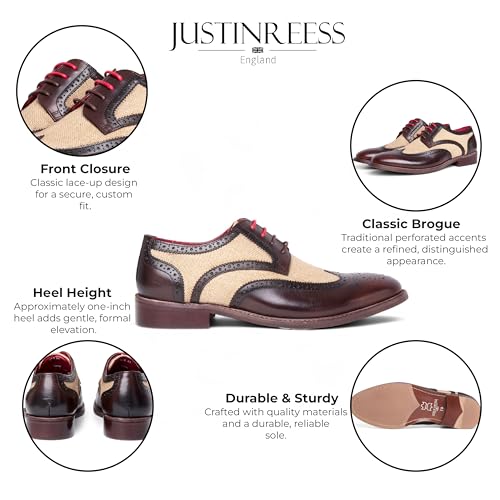 Men's Brown Leather Canvas Detailing Brogue Shoes - Cole2