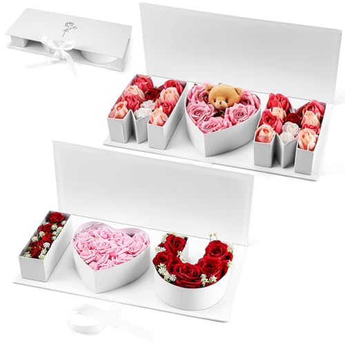 Gilprop 2 Pack Mothers Day Empty Gift Box Set I Love You and MOM Letter Shaped Fillable Flower Boxes Premium Cardboard Packaging for Chocolate Candy DIY Birthday Gifts(White)
