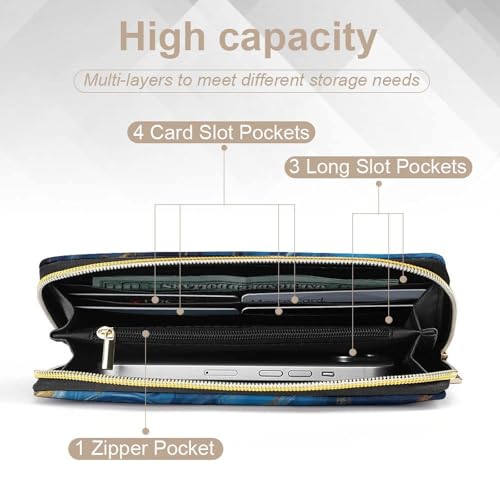 Girl's Travel Purse Fashion Design, Huge Storage Capacity Purse, Cute Decor Wallet, Long PU Zipper Wallet Luxury Marble Texture Gold And Blue4