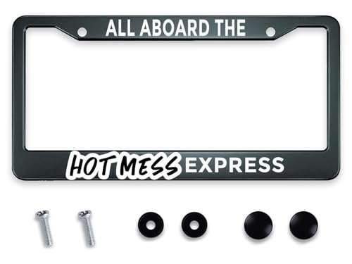 Marco de matrícula de aluminio Smooffly para coche con diseño All Aboard The Hot Mess Express