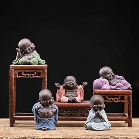 Kingzhuo A Collection of Cutie 5 Smiling Buddha Laughing Buddha Statue Adorable Monk Figurine 5 Lovely Little Buddha Cutest Baby Buddha Great Details Giftable Make You Happy Cover