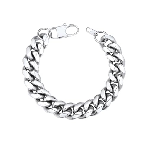 ChainsHouse Cuban Link Bracelet for Men, Stainless Steel/Black/Gold Plated Mens Chain Bracelet 6MM/10MM/14MM Width Cuban Wrist Bracelets 7.5"/8.3" Length, Send Gift Box C-14MM-Stainless 8.3