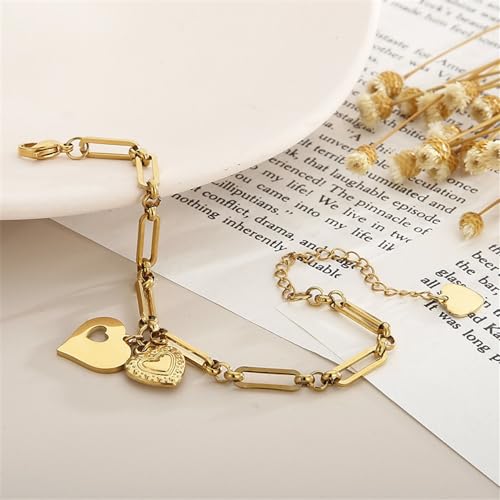Image of 18K Gold Plating Stainless Steel Paperclip Chunky Chain Bracelet Dainty Heart Neutral Jewelry Gift