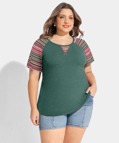 CARCOS Plus Size Tops for Women Short Sleeve Shirt Summer Star/Leopard/Tie Dye/Flower Crewneck Pullover Tunic XL-5XL3