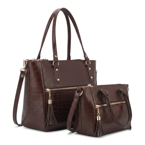 Image of AVERAA Women Handbag Combo Set (Medium + Mini) Croco Texture Faux Leather