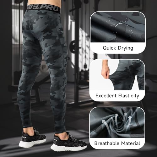 1 or 3 Pack Men's Compression Pants with Pocket Running Leggings Sports Cool Dry Workout Base Layer Underwear4