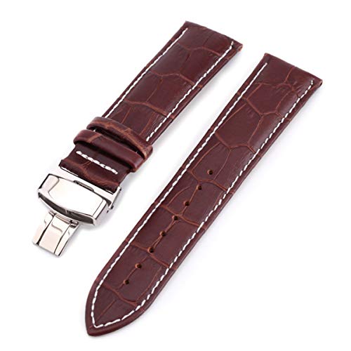 Bracelet montre cuir marron 21mm universel avec boucle papillon acier
