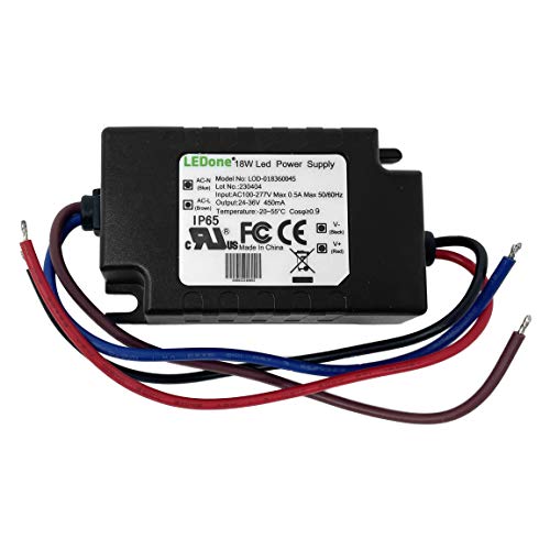 Image of LEDONE LED Driver 450ma(Constant Current Output), 18W Waterproof IP65 LED Power Supply Lighting Transformer 100V-270Vac to 24-36Vdc Low Voltage Output for Outdoor or Indoor LED Lights