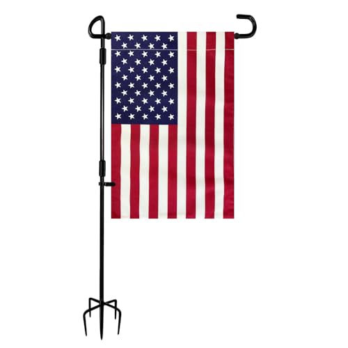 TOPFLAGS Garden Flag Stand with American Flag Garden Flag Heavy Duty Metal Yard Flag Holder Pole Stake Small Flag Stands for Garden Flags 12 x 18 with Clips and Stopper