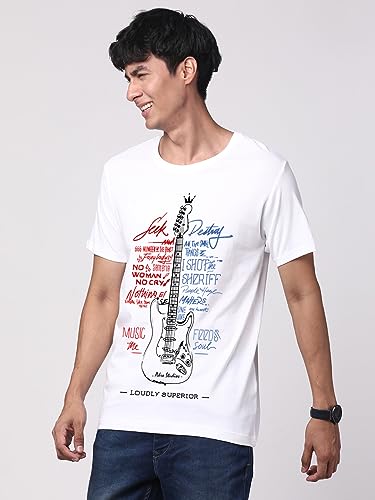 Image of ADRO Guitar Design Printed T-Shirt for Men - 100% Cotton, Regular Fit, Soft Breathable Fabric.