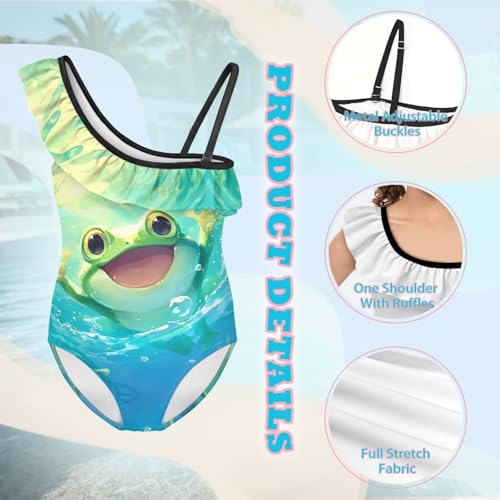 Image of Girls One Piece Swimsuits Size 3-14 Trendy Ruffle Bathing Suit Casual Hawaiian Summer Beach Swimwear
