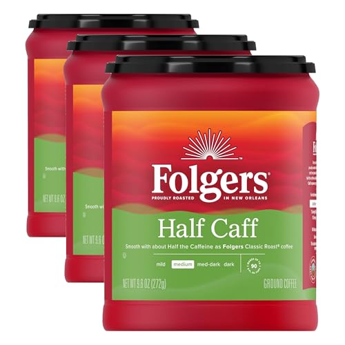 Image of Folgers Half Caff Ground Coffee, Medium Roast, 9.6 Ounce (Pack of 3)