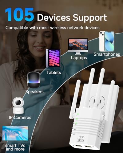 Image of 1-Tap Setup WiFi Extender, Dual Band 5GHz /2.4GHz WiFi Signal Booster, 12880 Sq.Ft WiFi Range Extender, 105 Devices Supported, Ethernet Port & High Speed Signal Amplifier