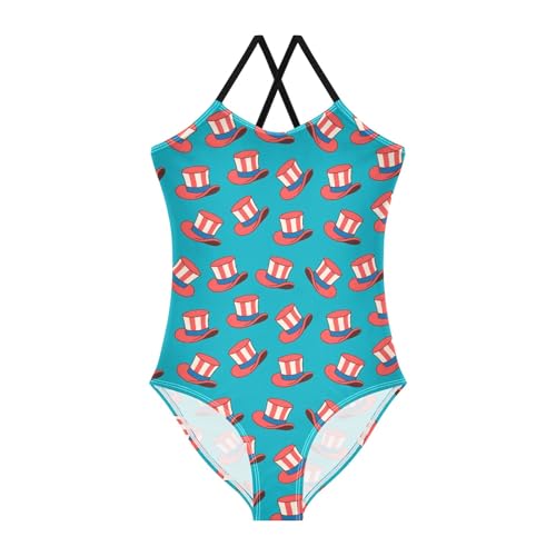 senya Girls Swimsuits One-Piece Swimwear Tie Bathing Suit Beach Summer Round Neck 7-8T Hat Pattern