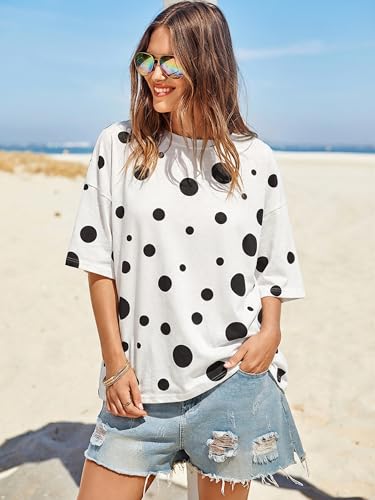 Image of Tankaneo Womens Oversized Tshirts Summer Casual Short Sleeve Crew Neck T Shirt Loose Fit Side Slit Tee Tops