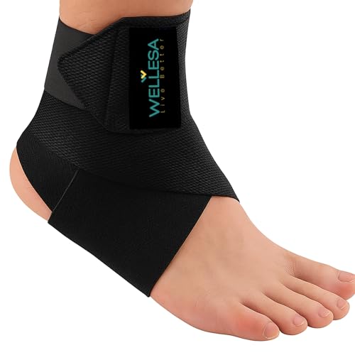 WELLESA Orthowrap Premium Ankle Support Brace | Adjustable Compression Wrap for Foot & Ankle Pain Relief, Sprain, Injury, Swelling | One Size Fits All – Single