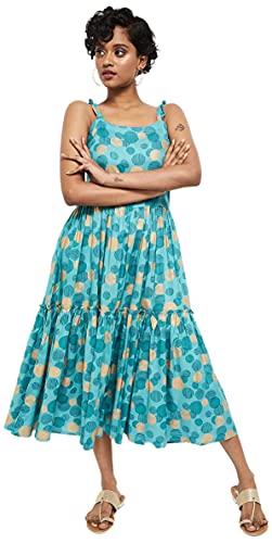 Image of Max Women's Rayon Printed Sleeveless A-Line Dress Ankle Length Ethnic