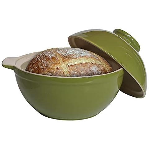 Sassafras Superstone Bread Dome with Green Exterior Glaze and Glazed Interior for No-Knead Bread and Roasting Chicken, Meats and Vegetables Cover