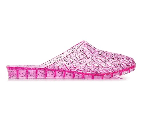 Image of Womens Jelly Shoes, Pink Jellies Sandals Glitter Clear Flats for Women Size 8, Slip On Summer Beach Slippers Transparent Closed Toe Soft Slide