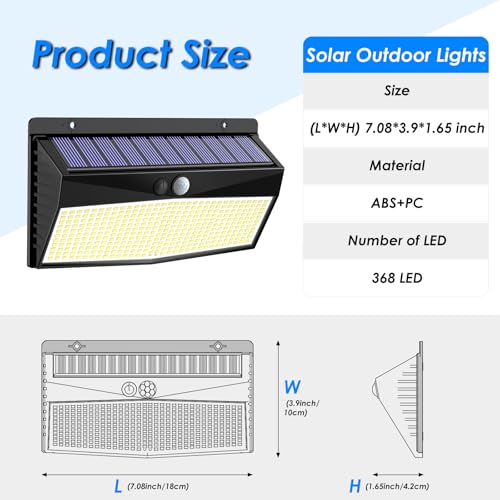 Image of Peasur 368 LED Solar Motion Sensor Lights Outdoor Waterproof with 3 Modes