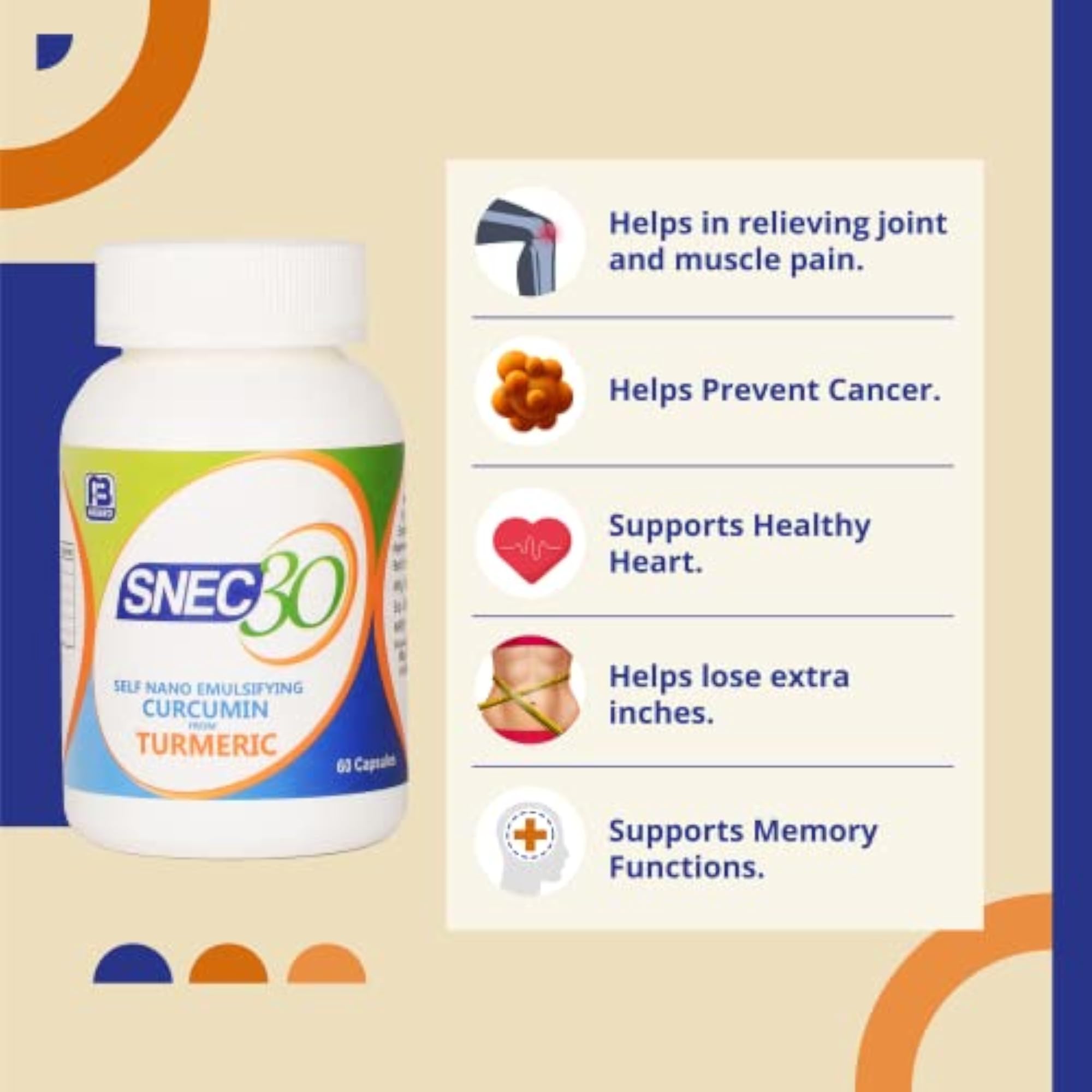 SNEC30 Liquid Ayurvedic Curcumin Capsules, 900mg, 60 Pack