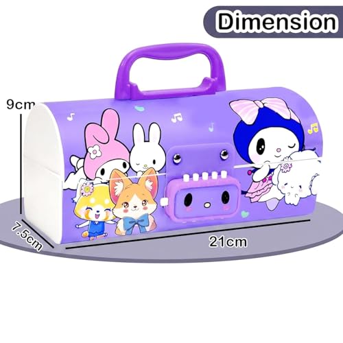 Image of WORSHIPER New Cartoon Theme Pencil Box with Push Pull Eraser Set for Kids | Suitcase Style Password Lock Stationery Organizer | School Supplies Gift Combo for Boys & Girls (Kuromi Purple + Eraser)