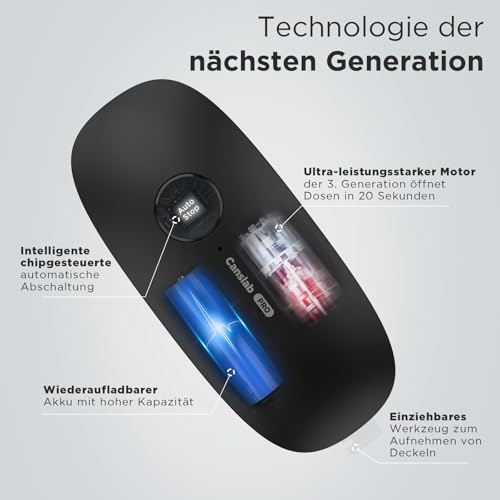 Canslab Ultrablade PRO Schwarz Automatischer Elektrischer Dosenöffner für Senioren, Arthritis-Patienten, One-Touch-Seitenschnit, glatte Schnittfläche, 360° Drehung & Automatischer Stopp, Wandmontage