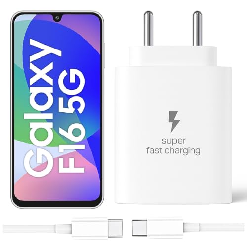 Image of 25W Type-C Charger with Cable Compatible with Samsung-Galaxy F16 5g | Super Fast Charger Adapter for S23 /S24 /S25 /S21Fe /A14 /M17 /M06 /M07 /M05 /F05 /F15 /F06 /M36 /A55 / F17 /A16 /M16 /A56 /A36 /A35 /A34 /A26, White