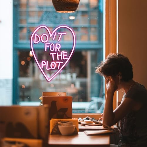 Image of Do It For The Plot Neon Sign Dimmable Pink Words Neon Light for Wall Decor USB Led Heart Neon Light Sign for Bedroom Living Room Wedding Party Bar Neon Sign