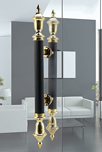 Poignée de porte ronde noire et dorée 80 cm pour entrée de bâtiment