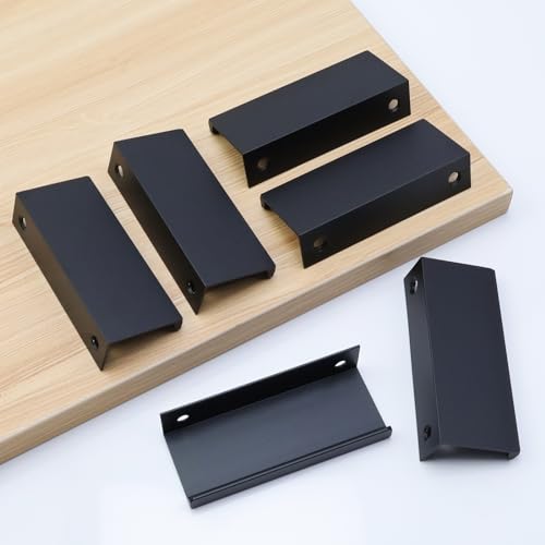 LC LICTOP 80mm/3.15\" Black Modern Style Finger Edge Tab Pull Handle Door Knobs Drawer Pulls Aluminum Matte (2Pcs)