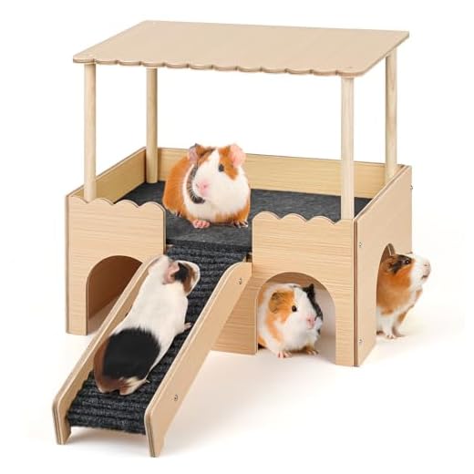 Mehrstöckiges Meerschweinchen Versteck mit Treppe und Matten – Extra Groß Meerschweinchen Schloss Abnehmbare Verstecke für Hamster, Kaninchen & Chinchillas，Abnehmbares Haus (Neu Grau)