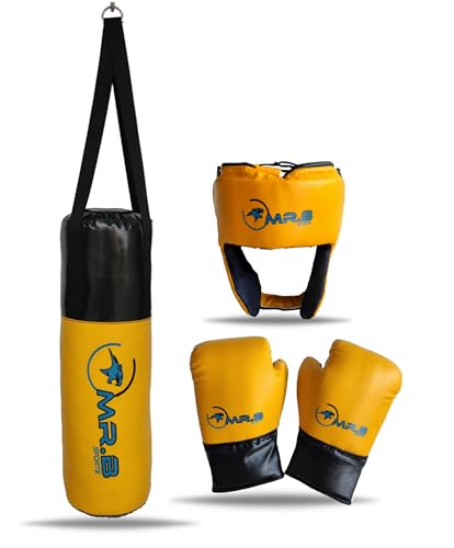 Image of Kids Boxing kit Yellow (Filled Punching Bag, Gloves and Headgear, Age 7-13 Years) (Yellow)