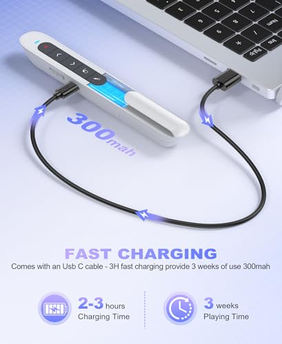 Image of 2 in 1 USB Type C Wireless Rechargeable Presenter Remote with Air Mouse, Volume Control Presentation Clicker PPT Pointer RF 2.4GZ PowerPoint Clicker Slide Advancer for Window Mac Keynote Google White
