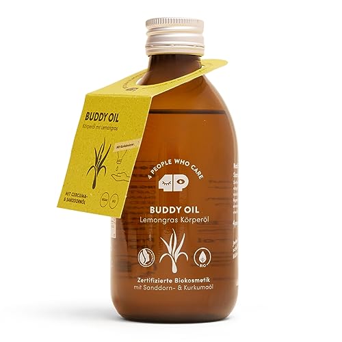 4peoplewhocare - Aceite corporal orgánico – 'Buddy Oil' – Aceite de cardo, aceite de sésamo, aceite de espino cerval de mar, aceite de cúrcuma, hierba de limón, rico en vitaminas A y E,