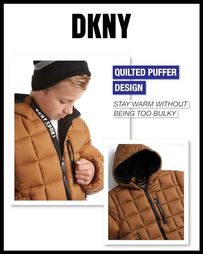 DKNY Boys' Jacket – Lightweight Checker Quilted Packable Puffer Coat with Beanie Winter Hat (8-20)4