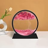 Sand Art Pink 3D Deep Sea Sandscape Moving Sand Art Picture Round Glass Sand Frame Display Painting for Office Desktop Home Relaxing Decor