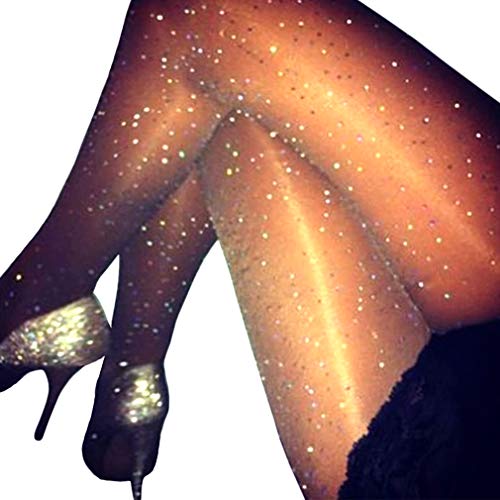 LUCKELF Women's Sexy Sparkle Rhinestone Pantyhose With Golden Silk Tights Sheer Opaque2