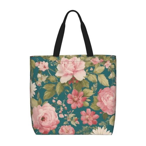 FBGHHTY Bolsa de hombro de gran capacidad con estampado de flores para mujer, reutilizable, ligera, para viajes diarios