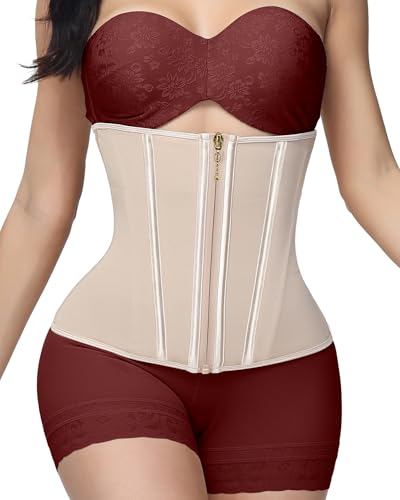 Image of SHAPSHE Waist Trainer For Women Cincher Underbust Corset Shapewear Zipper | Double-Layer Tummy Control Smooth Belly,15 Steel Bones Support Back,Elastic Mesh Enhances Comfort,Postpartum,Daily,Workout