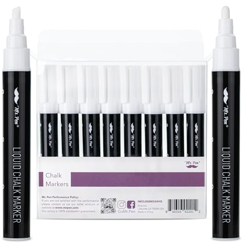 Mr. Pen Chalk Markers - 8 Pack White Liquid Chalk Markers for Chalkboard and Glass, Erasable
