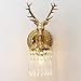 MIXL - Deer Head Wall Sconce in Gold,Brushed Brass Wall Lamp with Crystal Pendant,Deer Antler Wall Mount Lamp,Vintage Style Led Wall Lights for Living Room Bedroom Hallway and Foyer