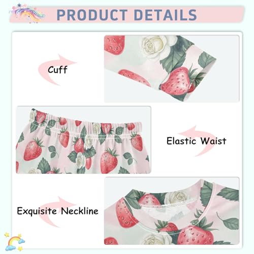 Pajama Sets Long Sleeve Strawberry Rose Floral Pattern Soft Comfy Sleepwear 2 Piece PJS 3-8T4