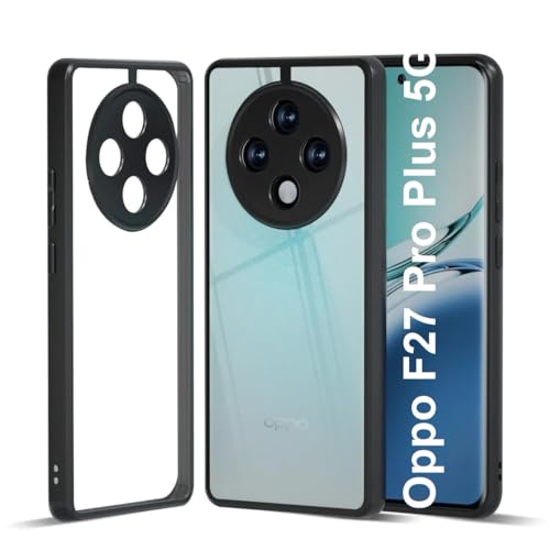 Image of REALCASE Back Cover Case for Oppo F27 Pro Plus 5G | Slim Fit Hard PC Back & Soft TPU Bumper | Protective Shockproof Scratch Resistant Case for Oppo F27 Pro Plus 5G (Black+Clear)