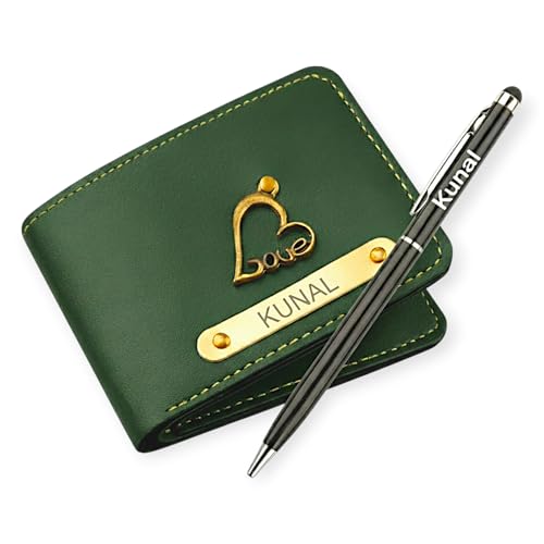 Image of Custom Name Vegan Leather Wallet for Men | Personalized Men's Wallet with Charm | Free Engraved Metal Pen | Birthday & Anniversary Gift for Husband, Brother, Boys