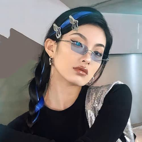 Image of FEISEDY Rimless Sunglasses Y2K Retro Small Narrow Clear Eyewear Vintage Rectangle Sunglasses for Women Men B2643
