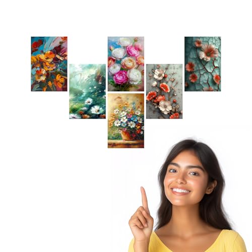 Image of Vibrant Floral Impasto Art Print Set - Set of 2-4x6 Inch - Board (Pack of 6) - Sticker (Pack of 6) Wall Room Decoration art Poster Prints