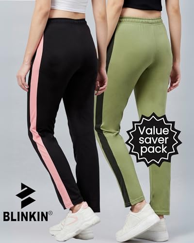 Image of BLINKIN Women's Relaxed Fit Mid Rise Cotton Pajamas Combo, Pack of 2-The Ultimate Track Pants : Ideal Lower for Night Wear & Comfort Wear