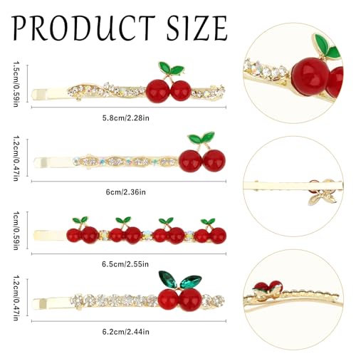 Wecoe Pinzas para el cabello metálicas con piedras de imitación de cereza, 8 piezas, accesorio para mujeres miniatura 5